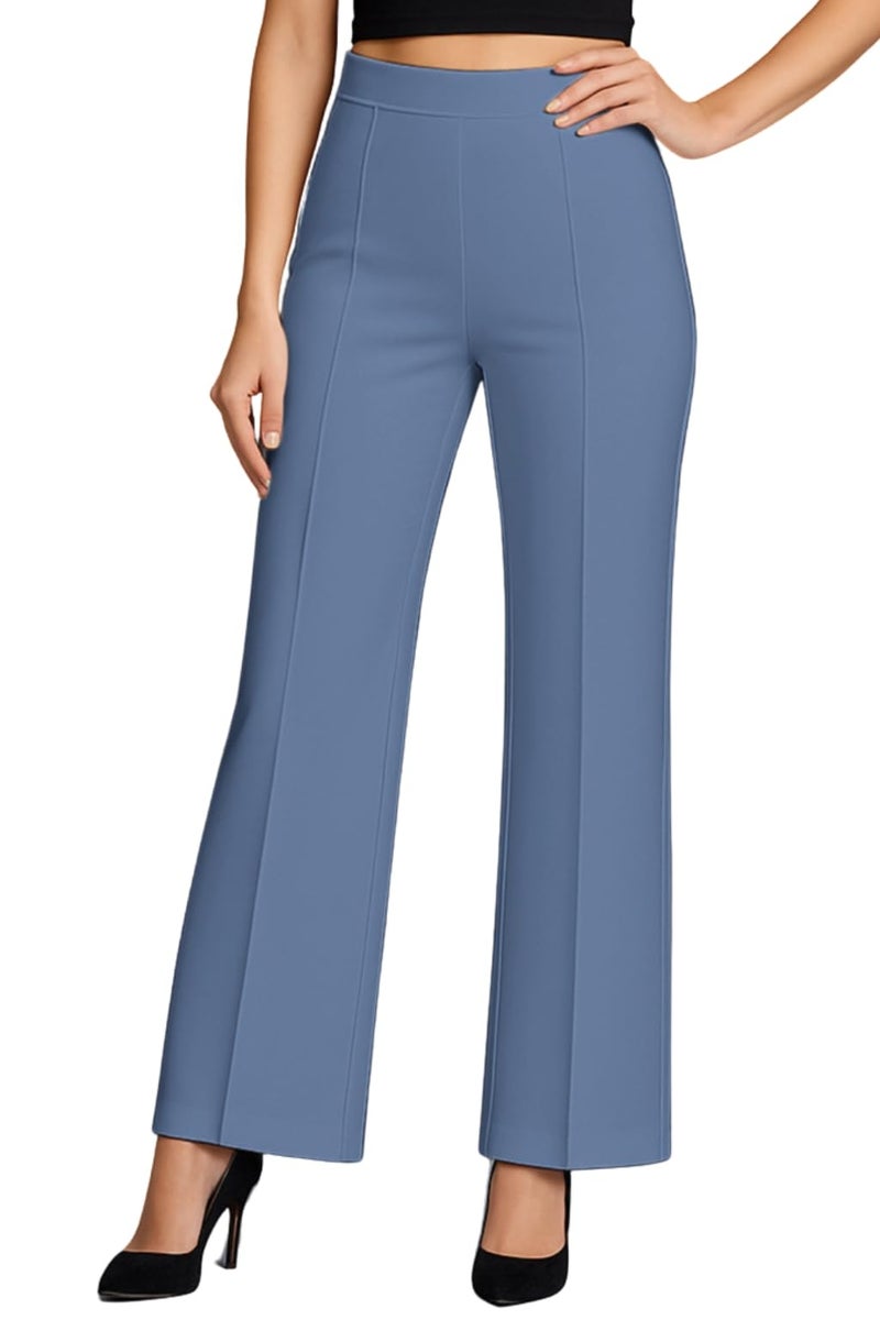 SWADESI STUFF Women’s High Waisted Bell Bottom Pants | Retro Wide Leg Trousers | Stretchy Flared Palazzo Pants for Office, Casual Wear & Party (in, Alpha, 2XL, Regular, Sky Blue) - Image 1