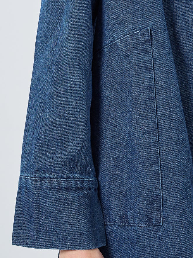 Styli Blue Denim Longline Hooded Coat - Image 3