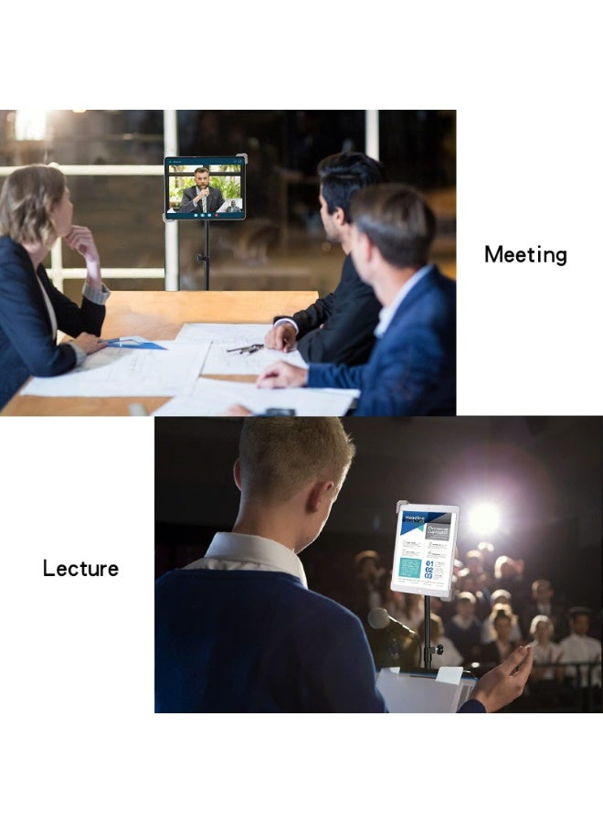 حامل ثلاثي القوائم أرضي قابل للتعديل لـ iPad والأجهزة اللوحية – حامل دوار 360 درجة، متوافق مع الأجهزة من 9.5 إلى 14.5 بوصة، ألومنيوم خفيف الوزن مع حقيبة حمل (لون أسود) - Image 2