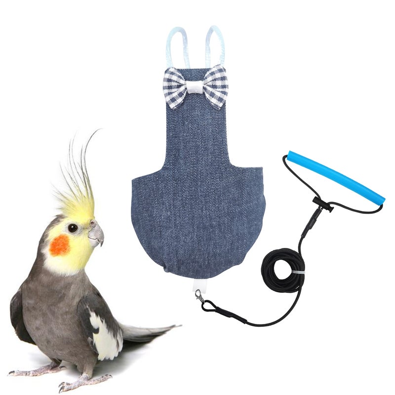 VANTRONIK VANFAVORI Bird Diaper Harness Flight Suit Clothes with 80 Inch Flying Leash for Parrots Cockatiel Pet Birds, Denim Blue, S Size, Including A Cotton Pad - Image 1
