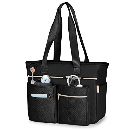 Fasrom Nurse Tote Bag for Work Nurses with Laptop Sleeve, Home Health Clinical Bag for Nursing Students and Medical Assistant, Black (Patent Pending) - Image 1