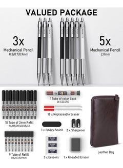 Nicpro 38Pcs Art Mechanical Pencils Set In Leather Case, 3 Pcs Metal Drafting Pencil 0.5, 0.7, 0.9 Mm & 5 Pcs 2Mm Lead Holder (6B 4B 2B Hb 2H 4H Colors) For Sketching Drawing With 20 Tube Lead Refills  - Image 3