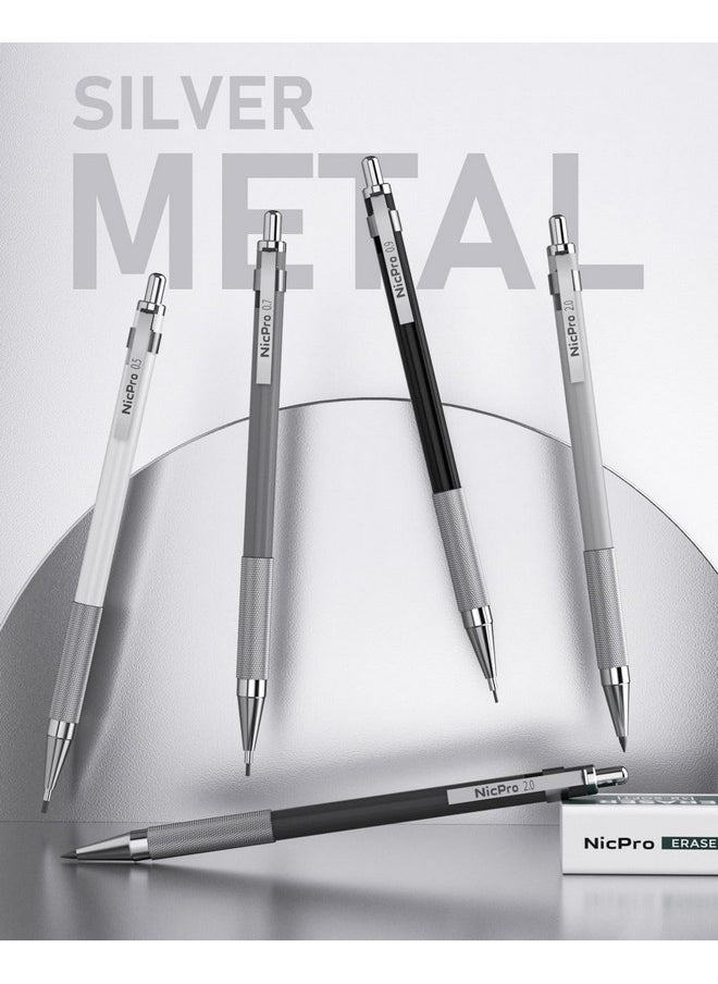 Nicpro 38Pcs Art Mechanical Pencils Set In Leather Case, 3 Pcs Metal Drafting Pencil 0.5, 0.7, 0.9 Mm & 5 Pcs 2Mm Lead Holder (6B 4B 2B Hb 2H 4H Colors) For Sketching Drawing With 20 Tube Lead Refills  - Image 4