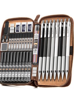 Nicpro 38Pcs Art Mechanical Pencils Set In Leather Case, 3 Pcs Metal Drafting Pencil 0.5, 0.7, 0.9 Mm & 5 Pcs 2Mm Lead Holder (6B 4B 2B Hb 2H 4H Colors) For Sketching Drawing With 20 Tube Lead Refills  - Image 1