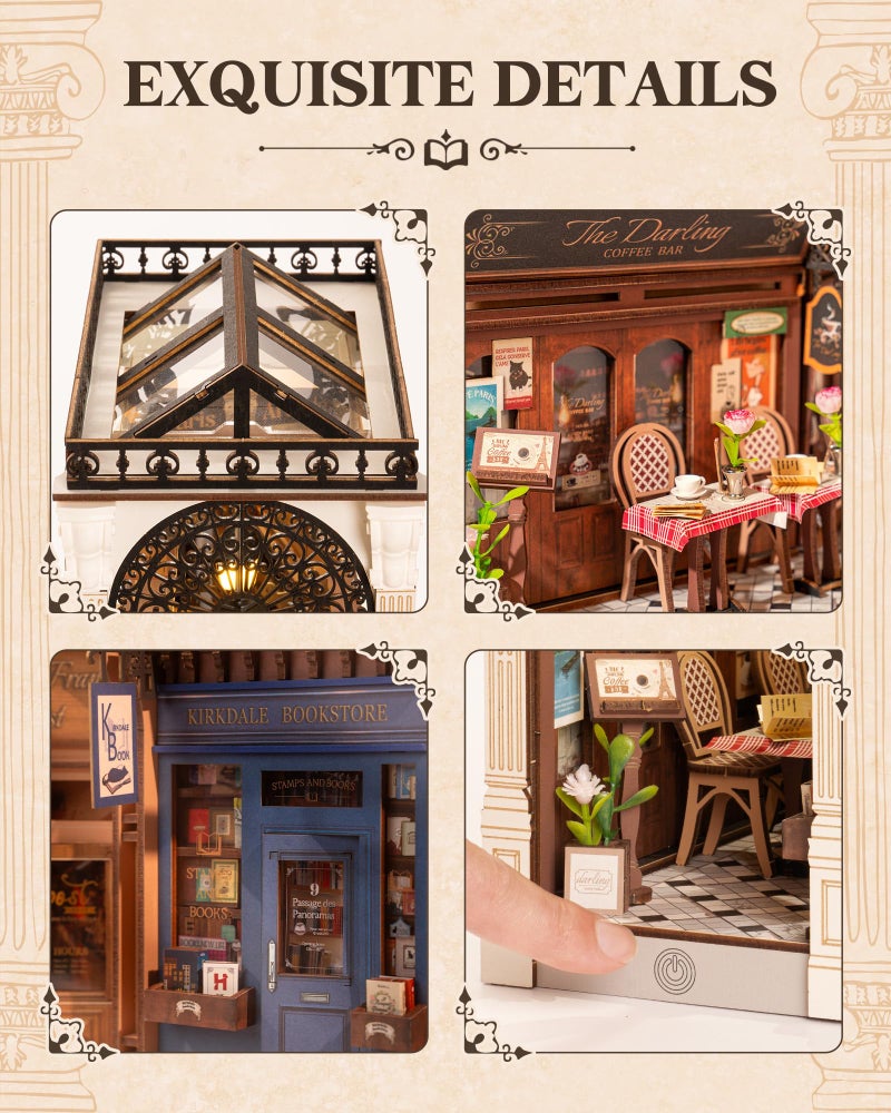 Rolife DIY Book Nook Kit for Adults European Arcade Street Scene, Miniature House Kits 3D Wooden Puzzle Booknook with LED Lighting, Home Decor Craft Creative Gift for Mom Dad Teens - Image 4