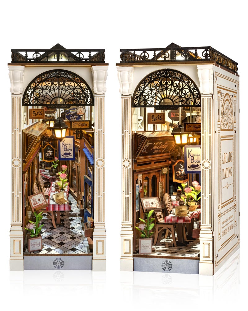 Rolife DIY Book Nook Kit for Adults European Arcade Street Scene, Miniature House Kits 3D Wooden Puzzle Booknook with LED Lighting, Home Decor Craft Creative Gift for Mom Dad Teens - Image 1