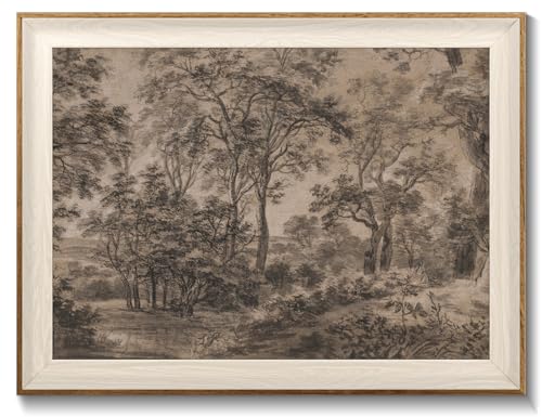 UNIRO Framed Canvas Wall Art for Living Room Decor Vintage Neutral Brown Woodland Landscape Painting Farmhouse Canvas Prints Artwork Antique Wall Pictures Decor for Bedroom Gallery Office Bathroom Wall Decor 12x16Inch - Image 1