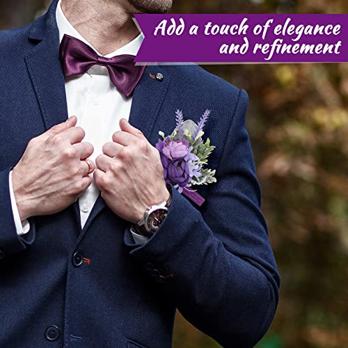 Geosar 12 Pcs Purple Wrist Corsage and Boutonniere Set for Groom Groomsmen Bride Bridesmaids Wedding Party Prom Suit Artificial Peony Flowers Decor for Women Men Homecoming Ceremony Anniversary Formal Party - Image 4