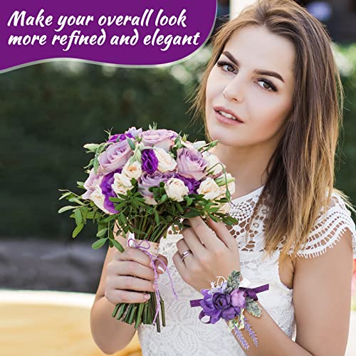Geosar 12 Pcs Purple Wrist Corsage and Boutonniere Set for Groom Groomsmen Bride Bridesmaids Wedding Party Prom Suit Artificial Peony Flowers Decor for Women Men Homecoming Ceremony Anniversary Formal Party - Image 5