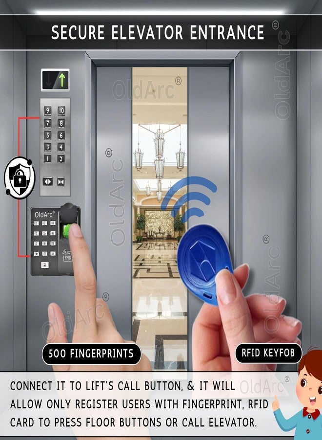 OldArc E7 Lift Access Control | Fingerprint Lift Entry Card Reader Elevator Access Control 12VDC | 500 User Biometric Finger Scanner + RFID Card Elevator for Building Apartment Lift Entrance Control - Image 3