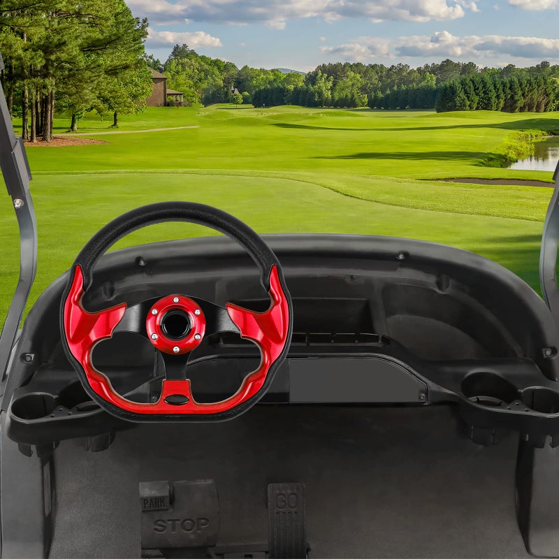LOSCHEN Golf Cart Steering Wheel Universal Design Fit for Club Car Ds and Precedent EZGO RXV & TXT, Fit for Yamaha Golf Cart Steering Wheel-Red - Image 4