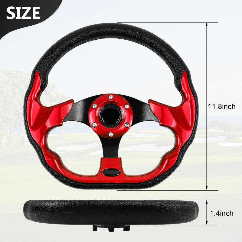 LOSCHEN Golf Cart Steering Wheel Universal Design Fit for Club Car Ds and Precedent EZGO RXV & TXT, Fit for Yamaha Golf Cart Steering Wheel-Red - Image 3