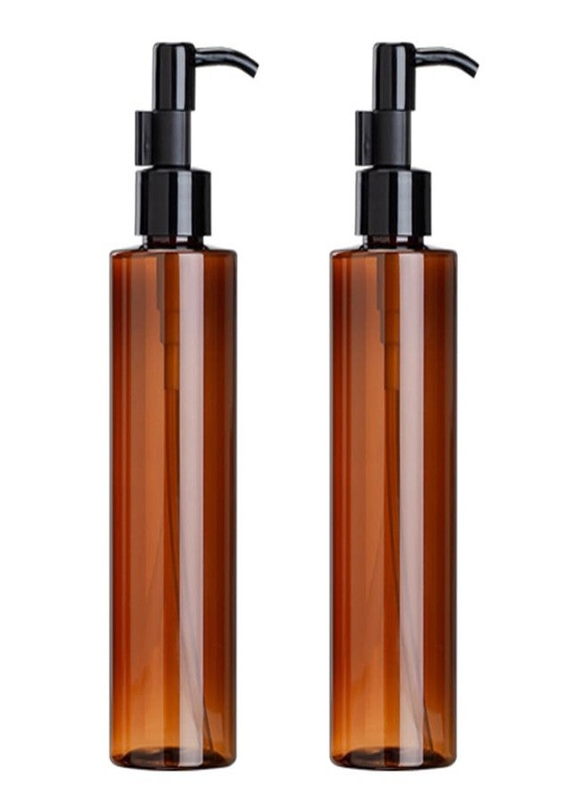 Elandy 2PCS 200ml/6.7oz Empty Refillable Amber Plastic Lotion Pump Bottles Cleansing Oil Dispensers Makeup Storage Containers with Black Pumps for Lotion Liquid Makeup Removel Oil - Image 1