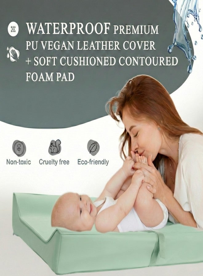 Modera Vegan Leather Contoured Baby Changing Pad | Waterproof & Wipe-Clean PU Leather Diaper Change Mat, Soft, Wipeable Cover, Safety Strap, Non-Slip Bottom, Topper for Standard Infant Diaper Table & Dresser - Image 4