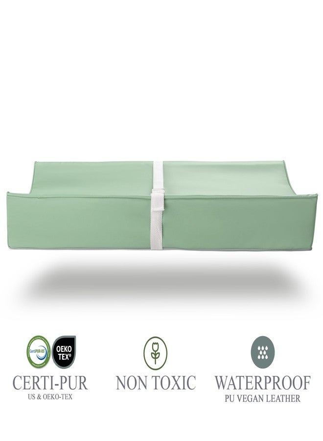 Modera Vegan Leather Contoured Baby Changing Pad | Waterproof & Wipe-Clean PU Leather Diaper Change Mat, Soft, Wipeable Cover, Safety Strap, Non-Slip Bottom, Topper for Standard Infant Diaper Table & Dresser - Image 2