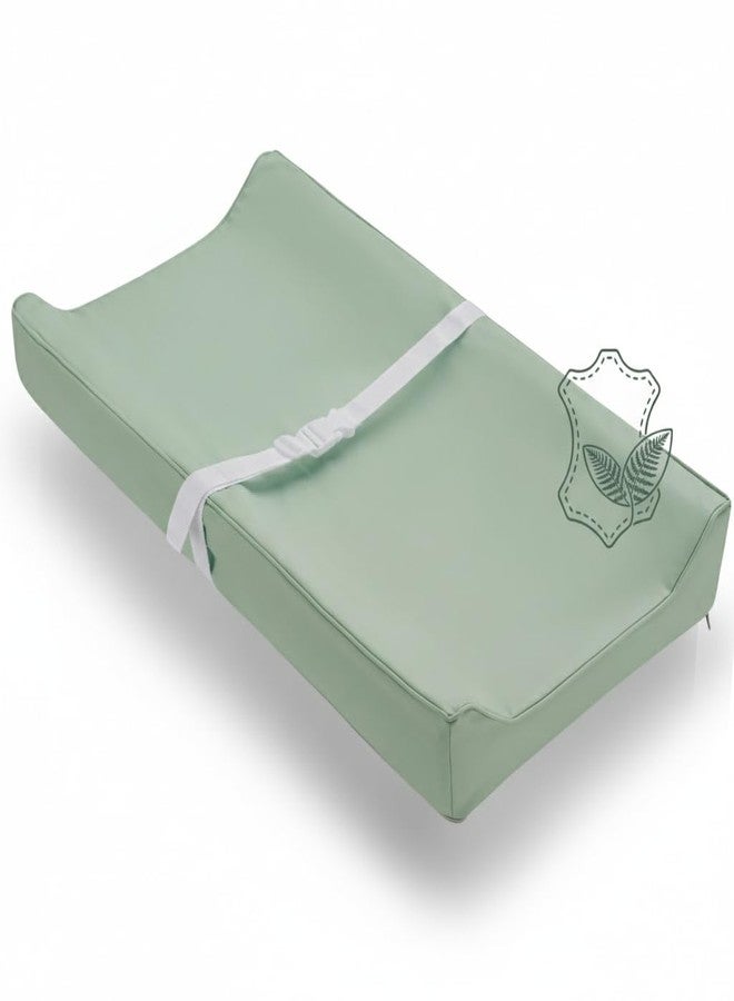 Modera Vegan Leather Contoured Baby Changing Pad | Waterproof & Wipe-Clean PU Leather Diaper Change Mat, Soft, Wipeable Cover, Safety Strap, Non-Slip Bottom, Topper for Standard Infant Diaper Table & Dresser - Image 1
