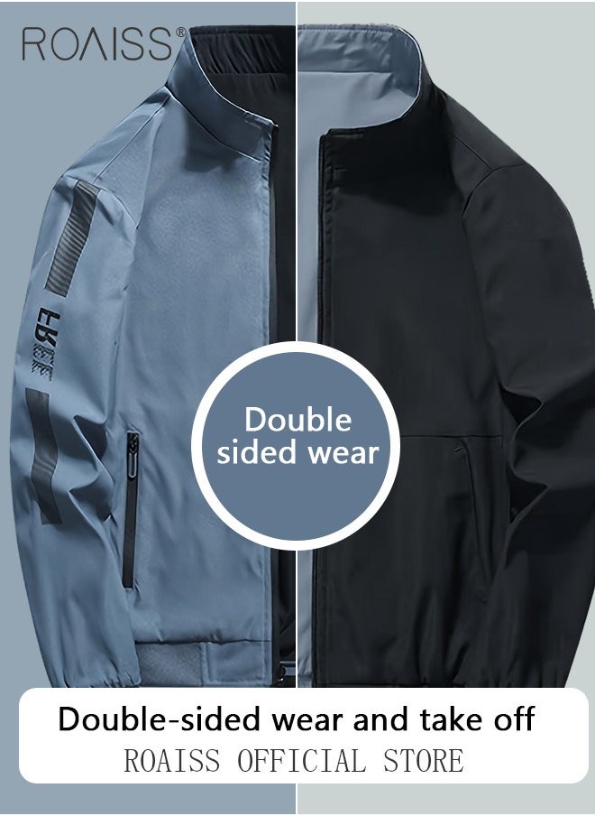 roaiss - Men's Bomber Jacket Reversible Coat Pilot Baseball Uniform Wearable Loose Padded Windproof Breathable Motorcycle Zip Jacket Daily Fashion Casual Clothing for Men - Image 1