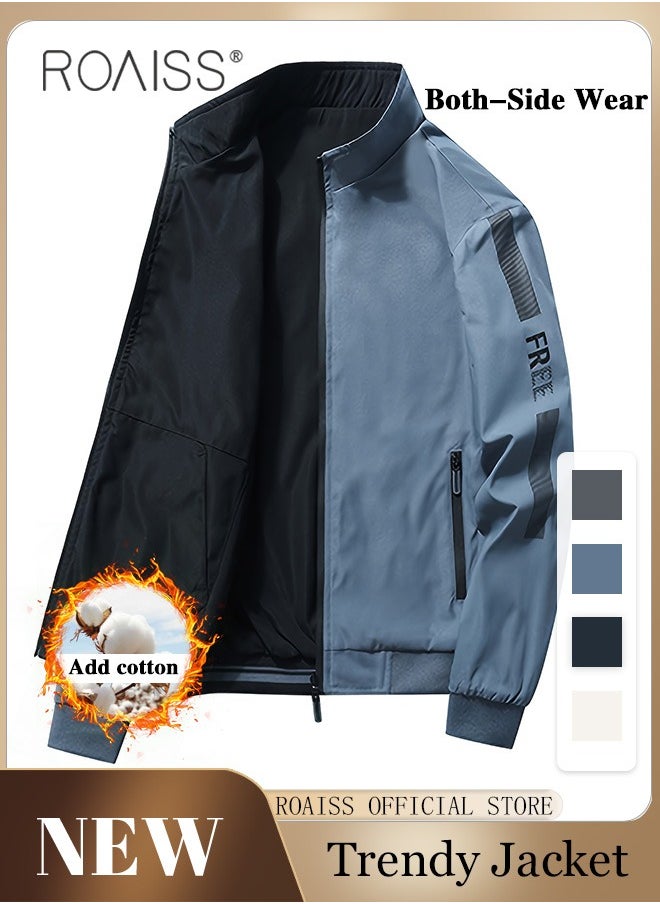 roaiss - Men's Bomber Jacket Reversible Coat Pilot Baseball Uniform Wearable Loose Padded Windproof Breathable Motorcycle Zip Jacket Daily Fashion Casual Clothing for Men - Image 1
