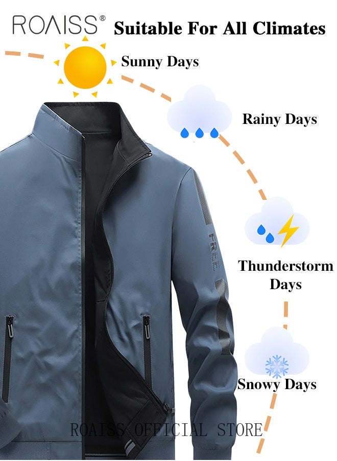 roaiss - Men's Bomber Jacket Reversible Coat Pilot Baseball Uniform Wearable Loose Padded Windproof Breathable Motorcycle Zip Jacket Daily Fashion Casual Clothing for Men - Image 1