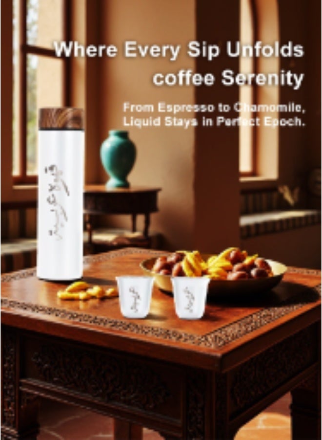 Saudi Coffee Set - Double Wall Vacuum Insulated Stainless Steel Espresso Cups for Turkish, Arabian Coffee and Tea - Insulated Cup Gift Box Set Includes 500ml Stainless Steel Thermos And 2 80ml Double-Layer Coffee Cups - Image 3