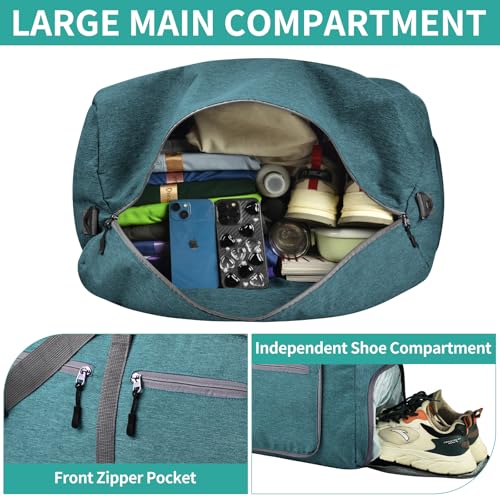 Dimayar 65L Travel Duffle Bag for Men Women - Foldable Duffel Bag with Shoes Compartment - Overnight Bags Waterproof & Tear Resistant(Green) - Image 4