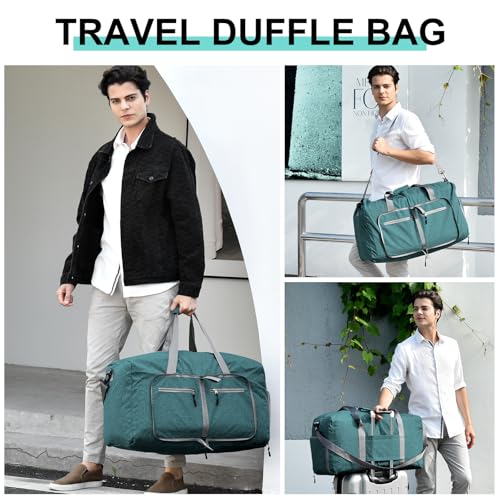 Dimayar 65L Travel Duffle Bag for Men Women - Foldable Duffel Bag with Shoes Compartment - Overnight Bags Waterproof & Tear Resistant(Green) - Image 5