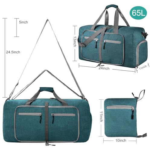 Dimayar 65L Travel Duffle Bag for Men Women - Foldable Duffel Bag with Shoes Compartment - Overnight Bags Waterproof & Tear Resistant(Green) - Image 2