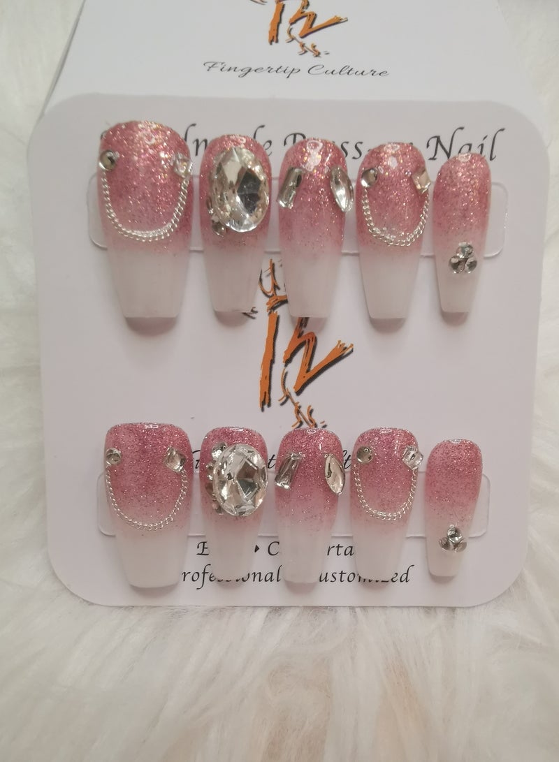 Binzo Beauty Handmade Press On Nails, 10pcs, Nails Art , Acrylic Nails, False Nails, Luxury Collection, Luxury Nails Arts, New Accessories， Wedding Nails，Party Nails. - Image 1