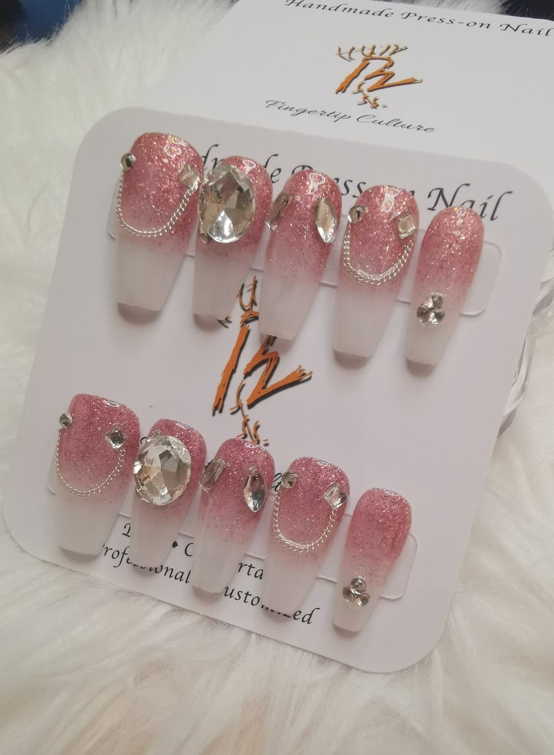 Binzo Beauty Handmade Press On Nails, 10pcs, Nails Art , Acrylic Nails, False Nails, Luxury Collection, Luxury Nails Arts, New Accessories， Wedding Nails，Party Nails. - Image 3