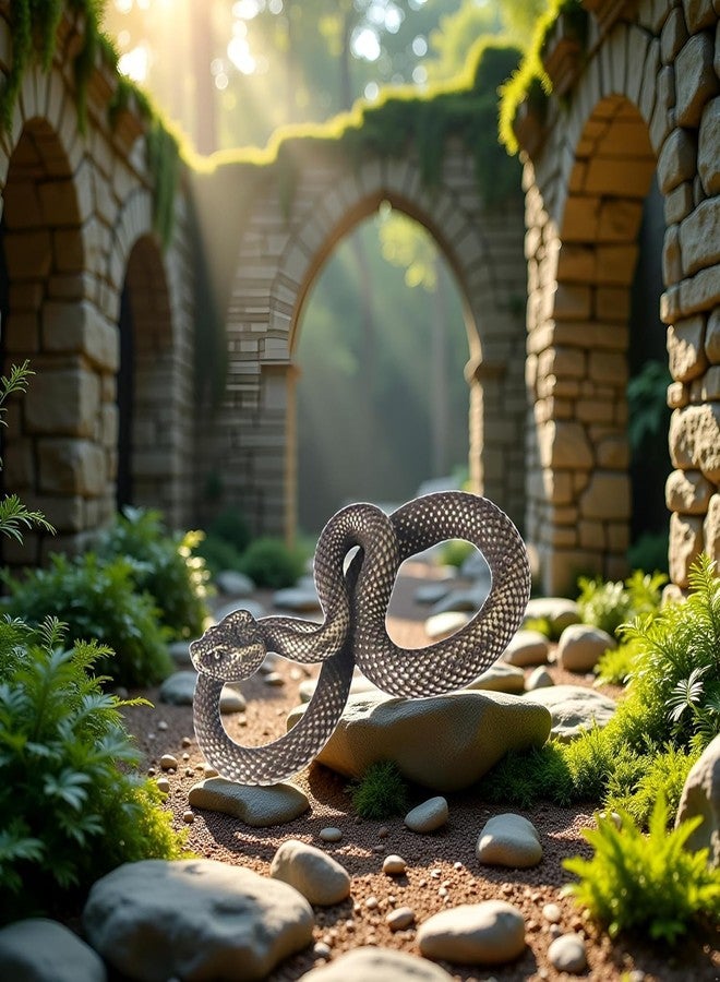 SelHeng 2Pcs Bronze Snake Figurine Decor High Simulation Fantasy Brass Vintage Style Snake Statue for Office Snake Sculpture for Desktop, Bronze,Men's Pendants,Men - Image 2