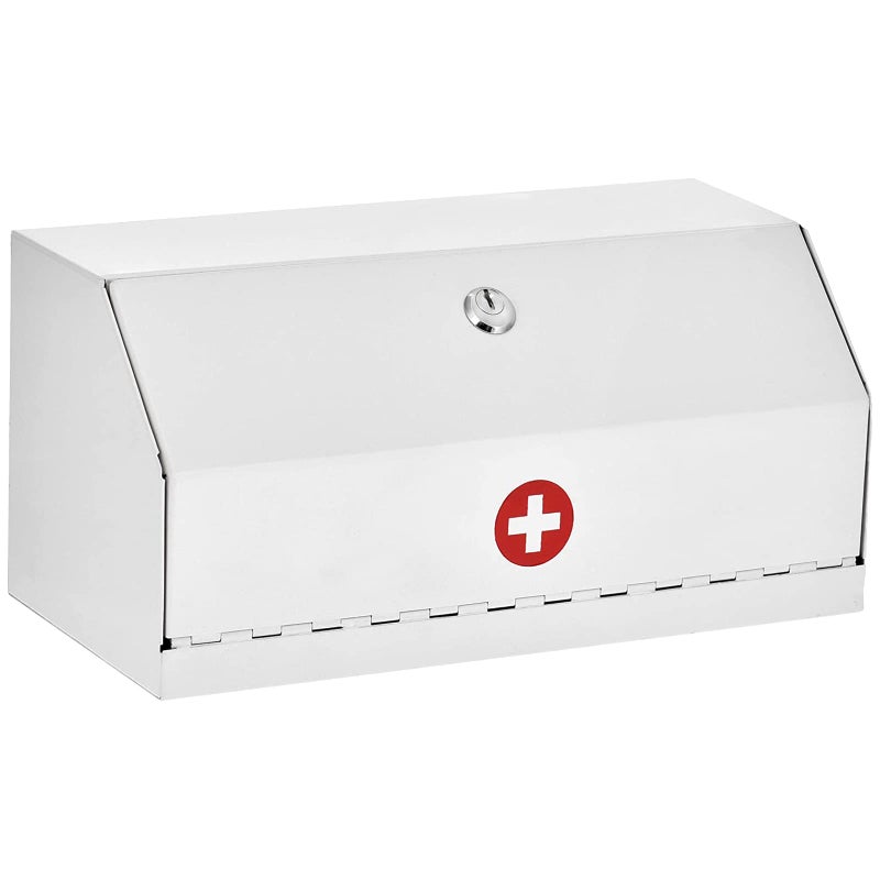 AdirMed Locking Medicine Box, First Aid Steel Lock Box for Medication, Small Wall Mounted Medicine Lock Box with Key, 6"D x 12.25"W x 5.9"H - Image 1