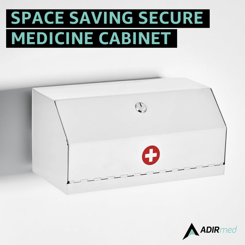AdirMed Locking Medicine Box, First Aid Steel Lock Box for Medication, Small Wall Mounted Medicine Lock Box with Key, 6"D x 12.25"W x 5.9"H - Image 2