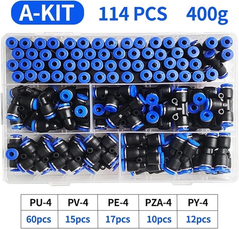 114Pcs Push To Connect Fittings Kit 4mm Outer Pneumatic Connectors PU PE PZA PY PV PG - Image 3