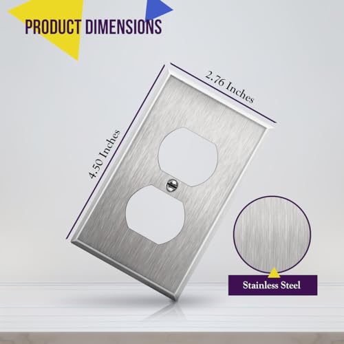 ENERLITES Duplex Receptacle Metal Wall Plate, Stainless Steel Outlet Cover, Corrosion Resistant, Size 1-Gang 4.50" x 2.76", UL Listed, 7721, 430, Silver - Image 2
