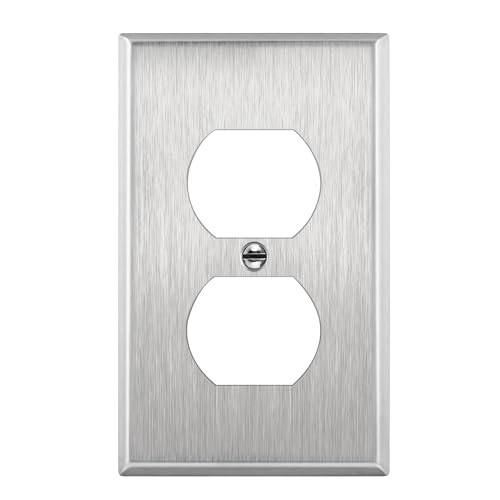 ENERLITES Duplex Receptacle Metal Wall Plate, Stainless Steel Outlet Cover, Corrosion Resistant, Size 1-Gang 4.50" x 2.76", UL Listed, 7721, 430, Silver - Image 1