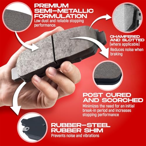 R1 Concepts Front Rear Brakes and Rotors Kit |Front Rear Brake Pads| Brake Rotors and Pads| Semi Metallic Brake Pads and Rotors |fits 2002-2003 Toyota Camry - Image 4