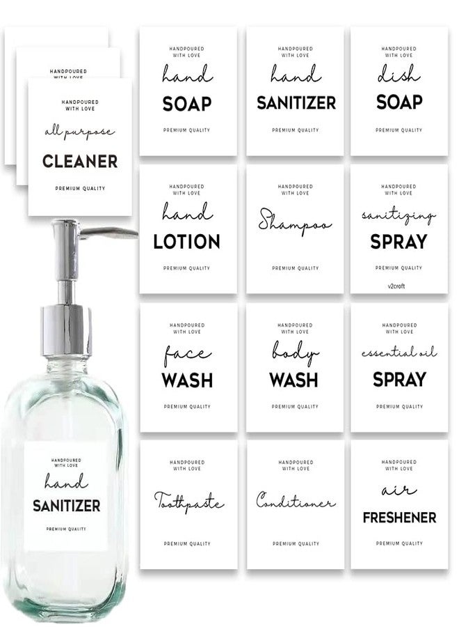 v2croft 36 PCS Waterproof Label for Bottles, Minimalist Farmhouse Hand Soap Dispenser Label Stickers for Bathroom, Kitchen, Dish, Lotion Dispenser, Shampoo, Conditioner, 2.75 x 2.83 Inch (White) - Image 1