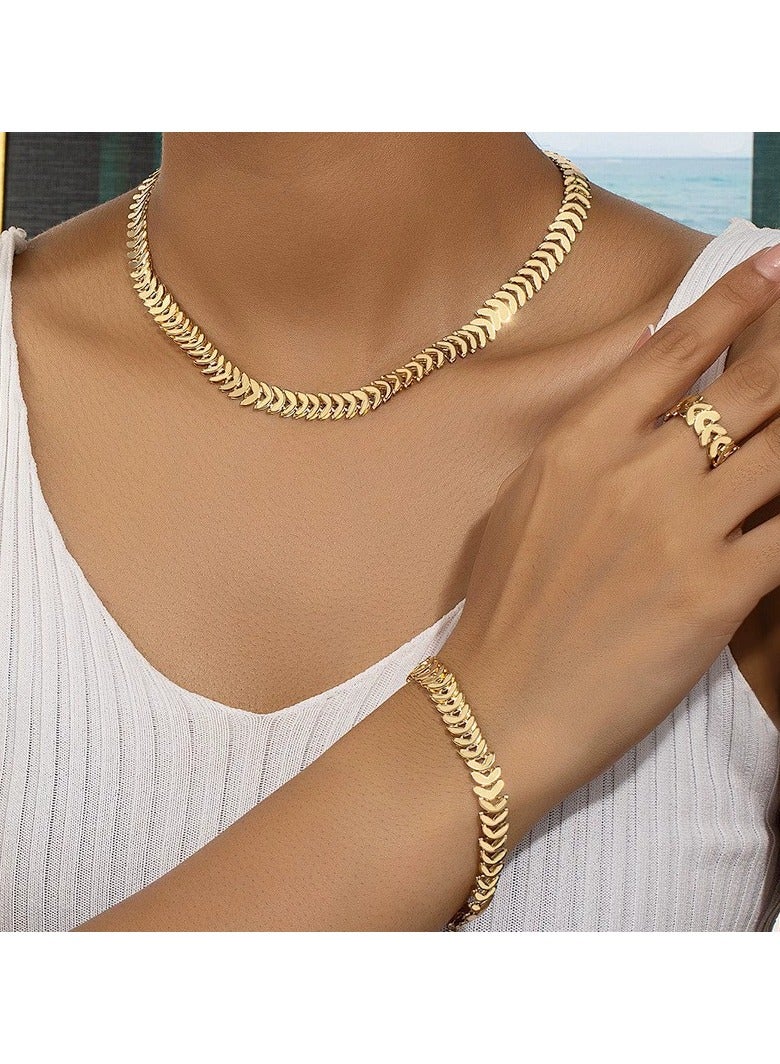 Goolsky Trendy Wheat Spike Jewelry Set for Women – Minimalist Chain Necklace, Bracelet & Ring, Chic European Style - Image 1