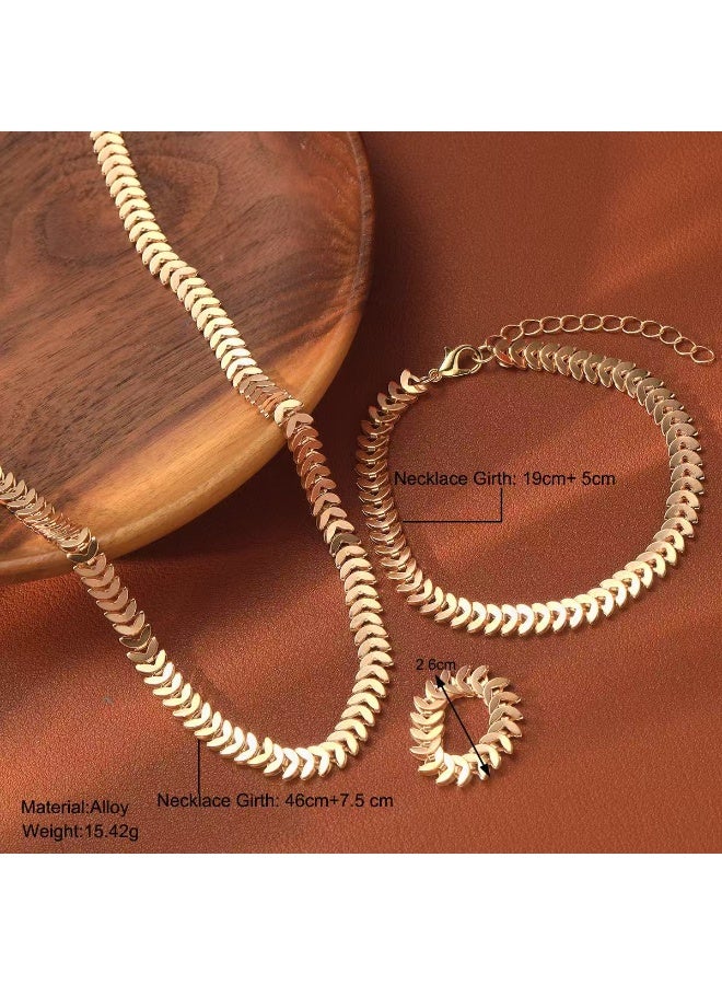 Goolsky Trendy Wheat Spike Jewelry Set for Women – Minimalist Chain Necklace, Bracelet & Ring, Chic European Style - Image 4