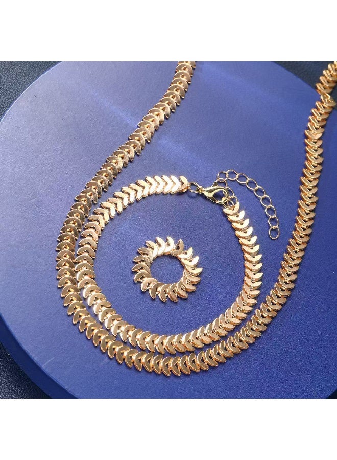 Goolsky Trendy Wheat Spike Jewelry Set for Women – Minimalist Chain Necklace, Bracelet & Ring, Chic European Style - Image 2