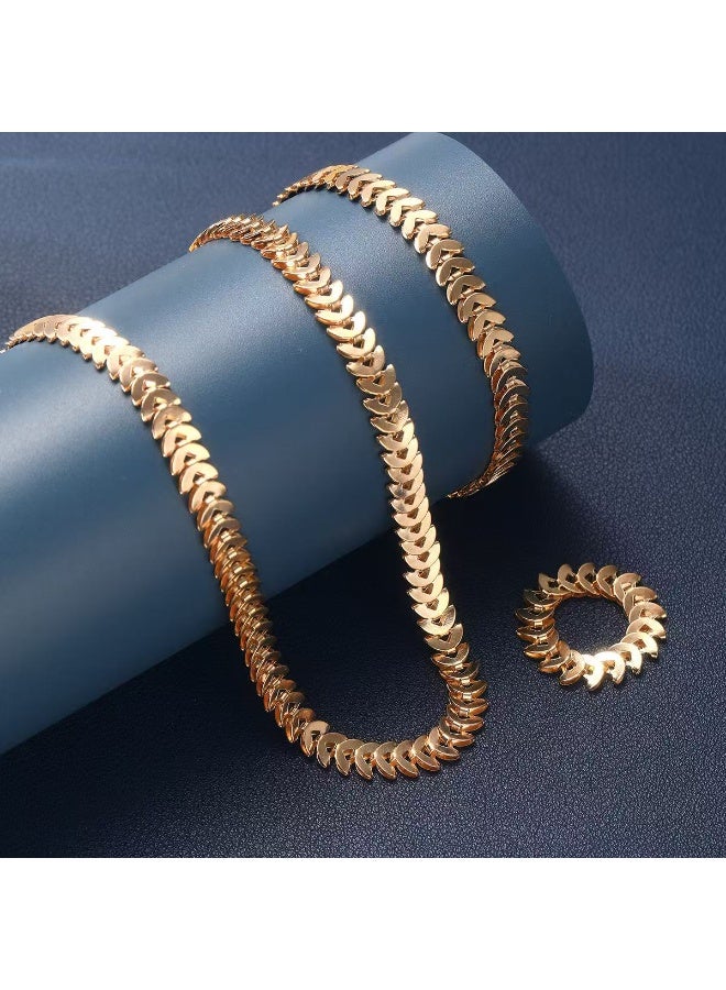 Goolsky Trendy Wheat Spike Jewelry Set for Women – Minimalist Chain Necklace, Bracelet & Ring, Chic European Style - Image 3