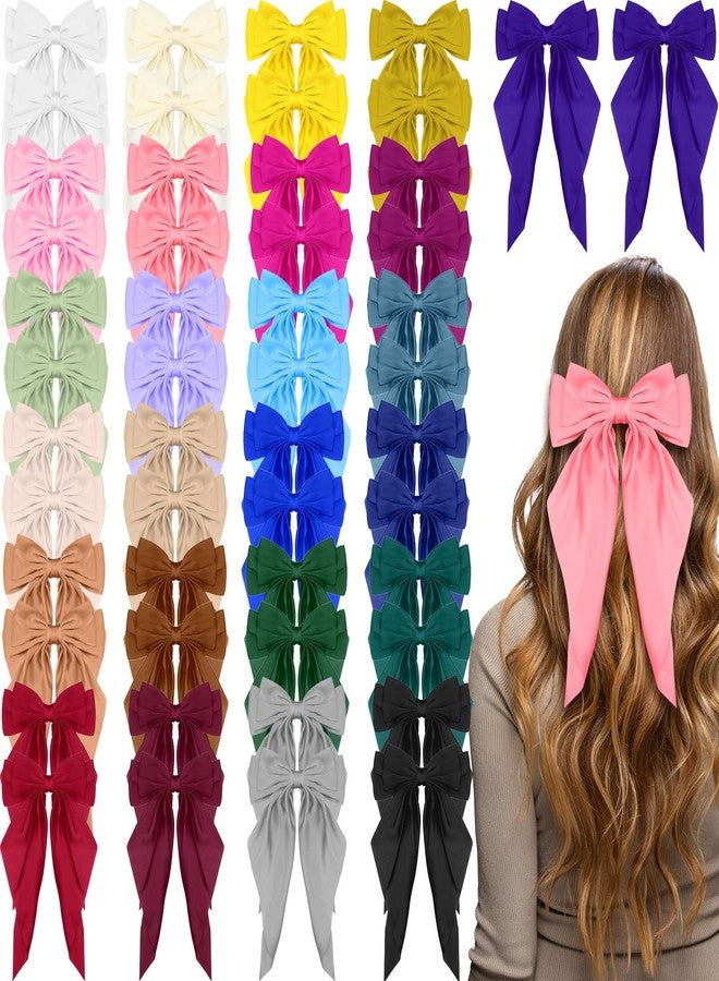 Mimorou 50 Pack Big Hair Bows Bulk Silky Satin Oversized Hair Bows for Women Bow Hair Clips Large Hair Ribbons Long Tail Large Hair Barrettes Hair Accessories Gifts - Image 1