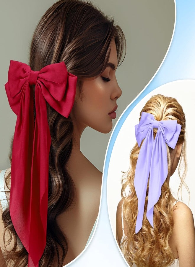 Mimorou 50 Pack Big Hair Bows Bulk Silky Satin Oversized Hair Bows for Women Bow Hair Clips Large Hair Ribbons Long Tail Large Hair Barrettes Hair Accessories Gifts - Image 5