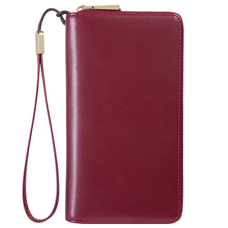 Factory direct supply leather ladies wallet anti-theft brush multi-card slot zipper card bag long large capacity multifunctional wallet Wine Red (Long Section 24 Cards) - Anti-theft Brush - Image 5