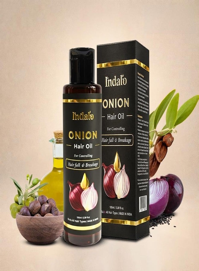 Indalo Onion Hair Oil with Onion & Black Seed Oil | Controls Hair Fall & Breakage | Improves Scalp Health | Suitable for All Hair Types | 100ml - Image 1