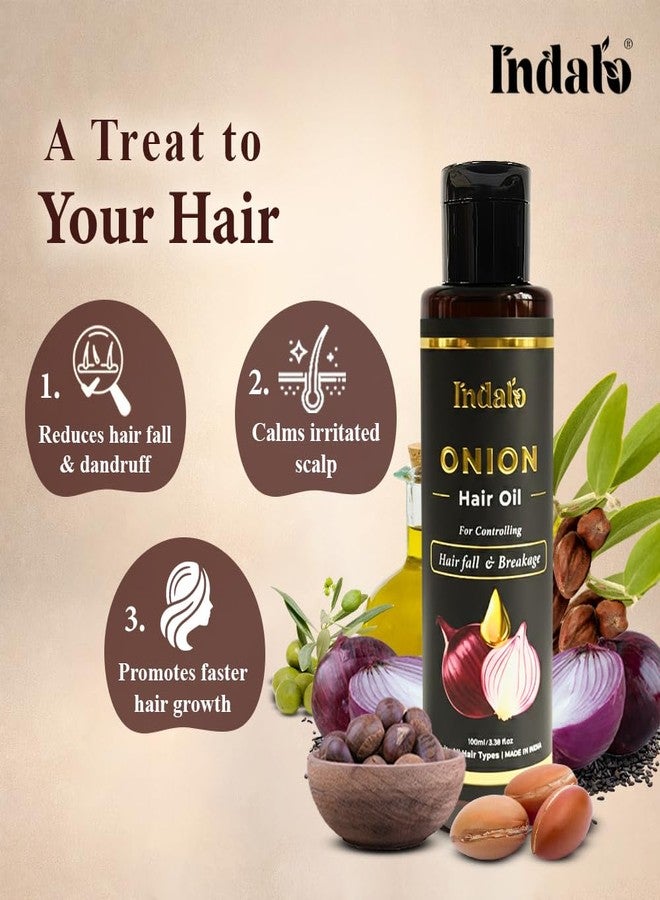 Indalo Onion Hair Oil with Onion & Black Seed Oil | Controls Hair Fall & Breakage | Improves Scalp Health | Suitable for All Hair Types | 100ml - Image 3