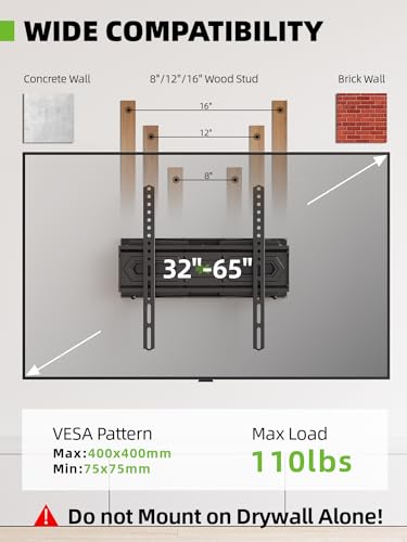 USX MOUNT TV Wall Mount for 32-65 inch Flat Screen/LED/4K up to 110lbs, Full Motion TV Mount Bracket with Swivel & Tilt Articulating Dual Arms, Max VESA 400x400mm, Fits 12/16" Wood Studs - Image 2