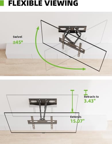 USX MOUNT TV Wall Mount for 32-65 inch Flat Screen/LED/4K up to 110lbs, Full Motion TV Mount Bracket with Swivel & Tilt Articulating Dual Arms, Max VESA 400x400mm, Fits 12/16" Wood Studs - Image 5