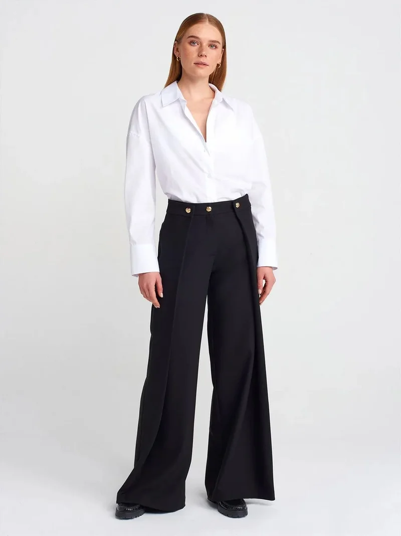 ديلفين Dilvin Women’s High-Waist Wide-Leg Crepe Trousers