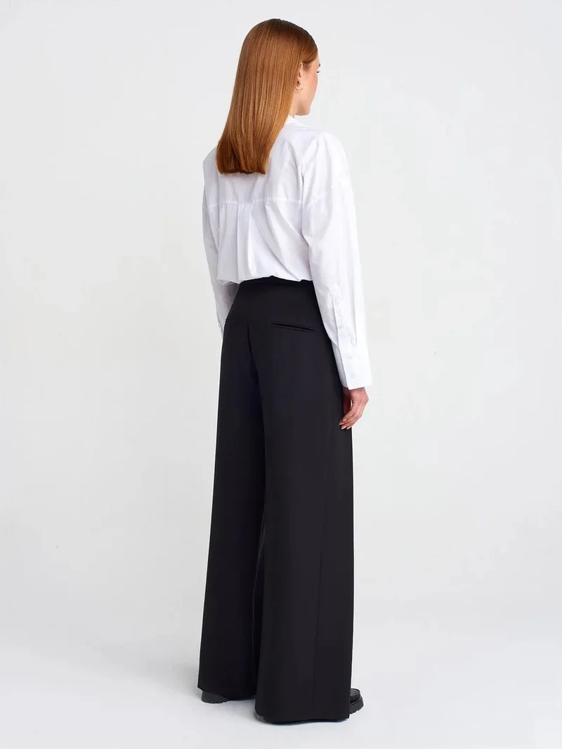 ديلفين Dilvin Women’s High-Waist Wide-Leg Crepe Trousers